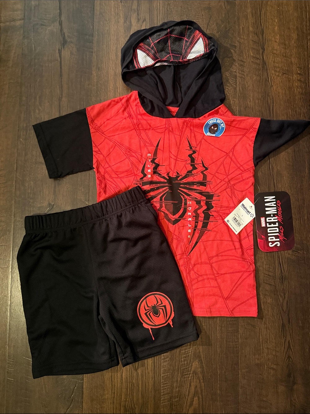 Spiderman Red and Black Hooded Short-Sleeve Set